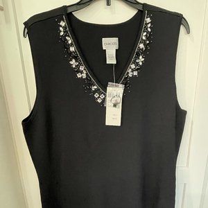 chicos sleeveless spring top 65% rayon 35% nylon